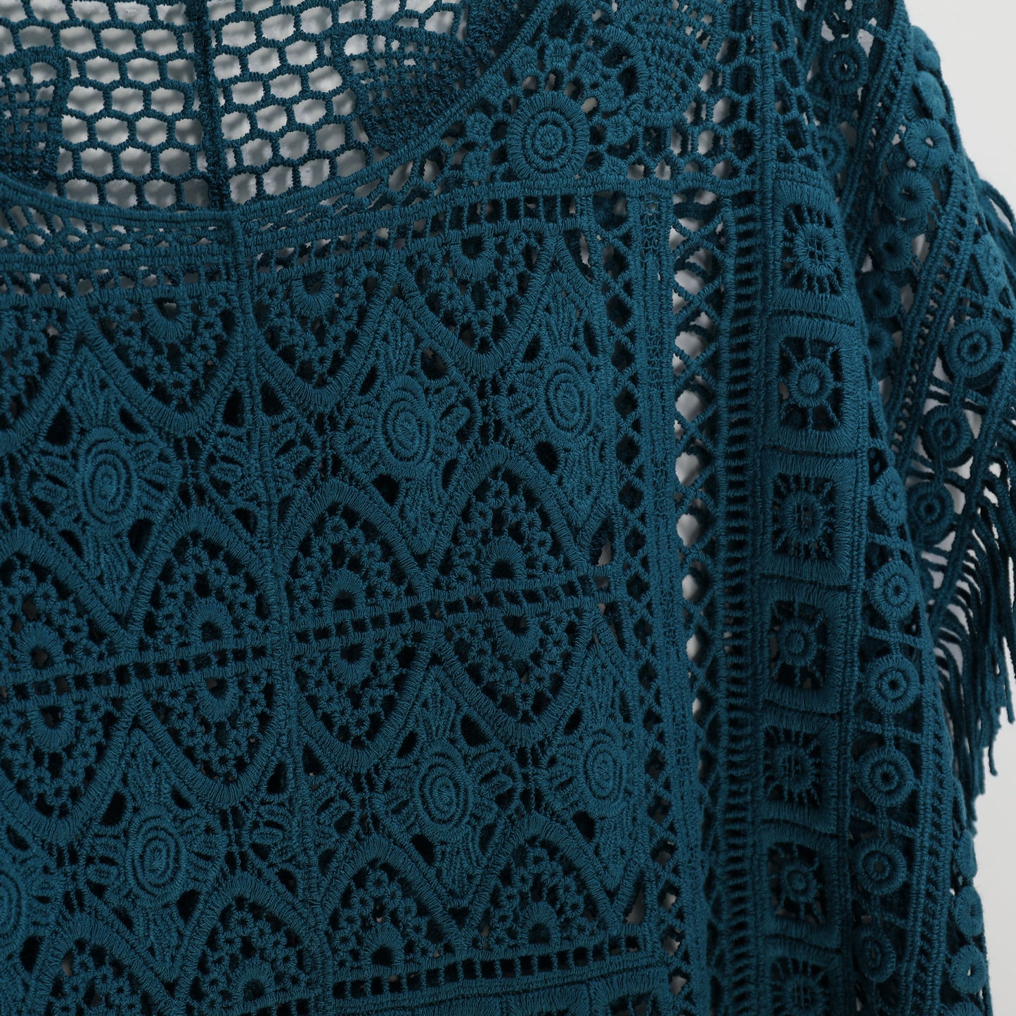 JASTIE Women Boho Hippie T-Shirt Tunic Tops Crochet Blouse Shirt Hollow Out Beach Swimsuit Cover Up