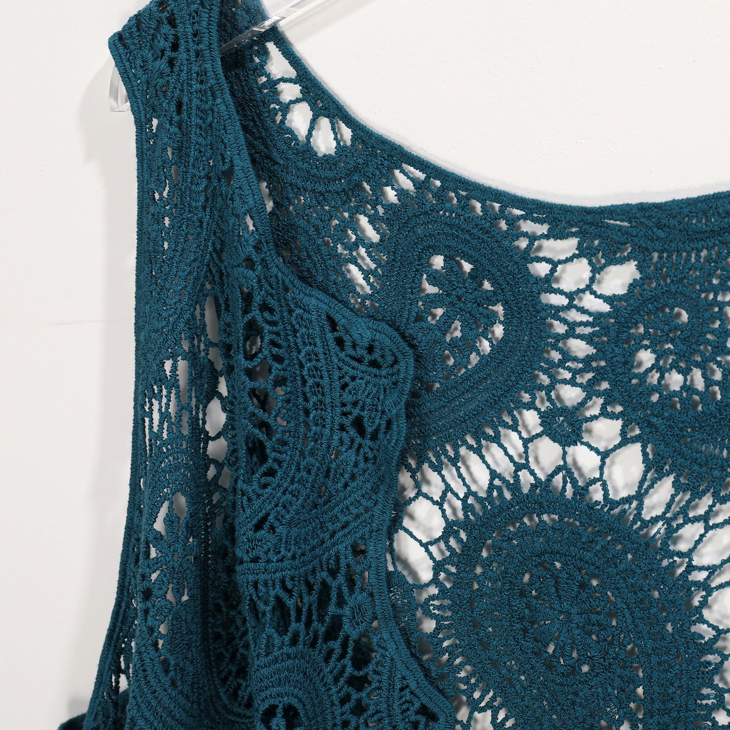JASTIE Women's Cotton Crochet Vest Boho Hollow Out Sleeveless Cardigan Vintage Paisley Knit Beach Cover Up