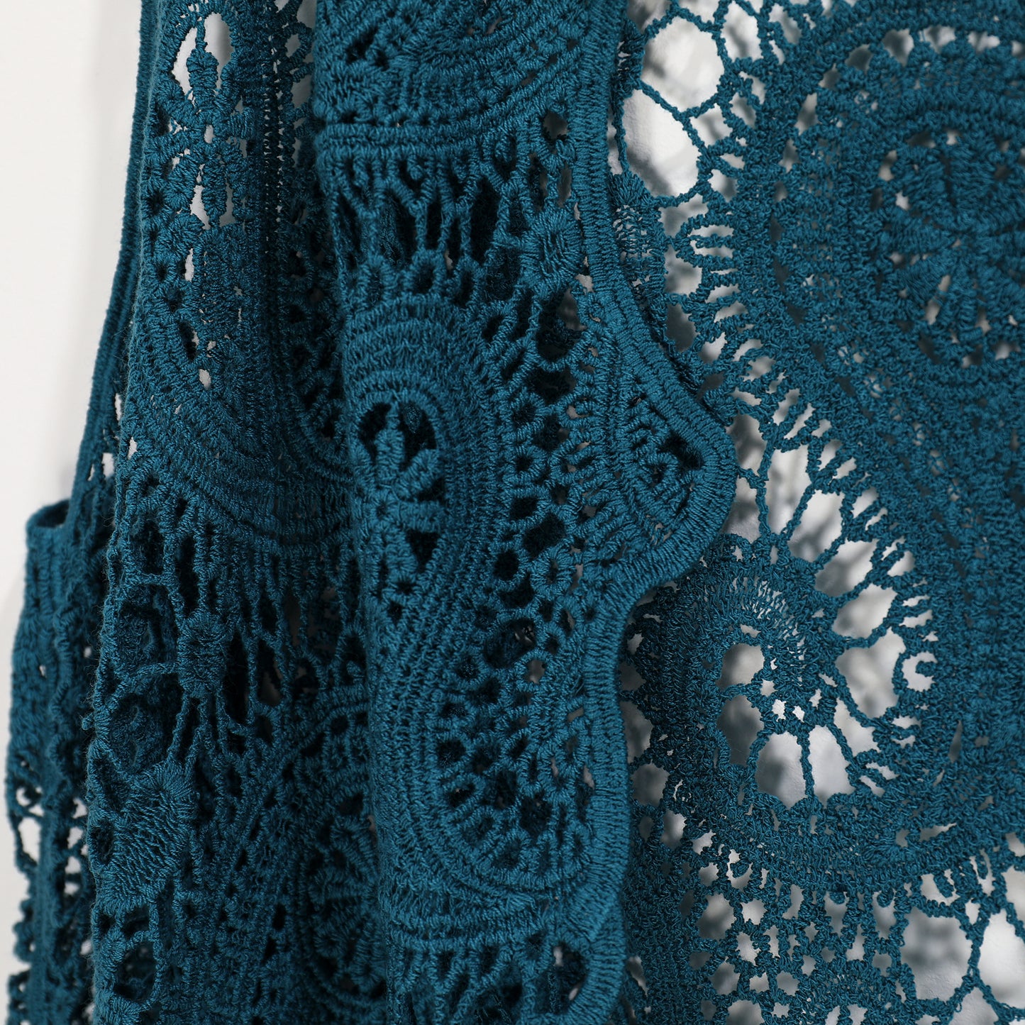 JASTIE Women's Cotton Crochet Vest Boho Hollow Out Sleeveless Cardigan Vintage Paisley Knit Beach Cover Up