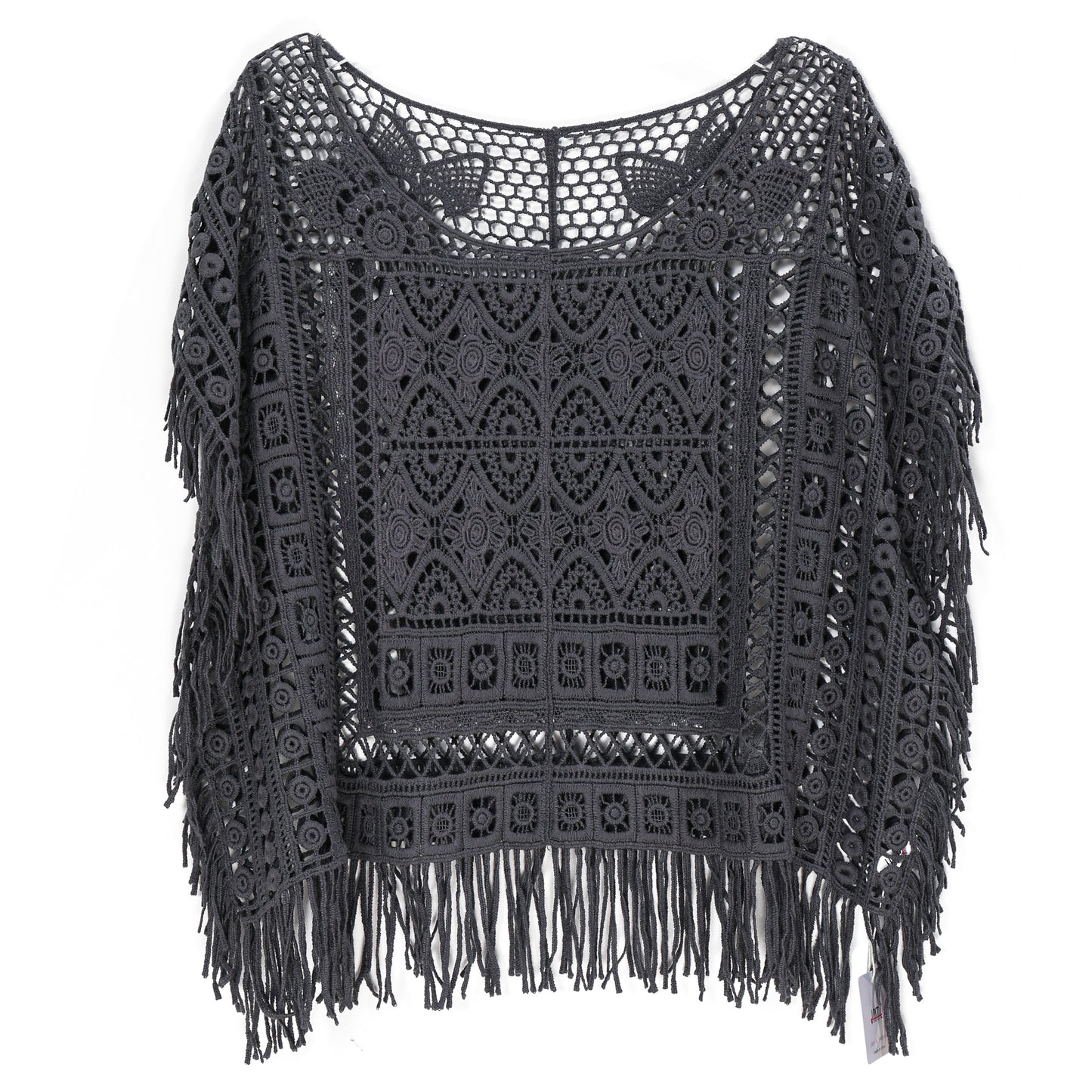 JASTIE Women Boho Hippie T-Shirt Tunic Tops Crochet Blouse Shirt Hollow Out Beach Swimsuit Cover Up