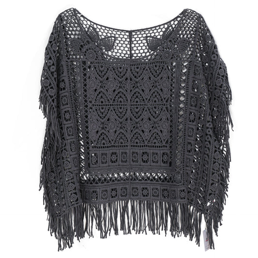 JASTIE Women Boho Hippie T-Shirt Tunic Tops Crochet Blouse Shirt Hollow Out Beach Swimsuit Cover Up