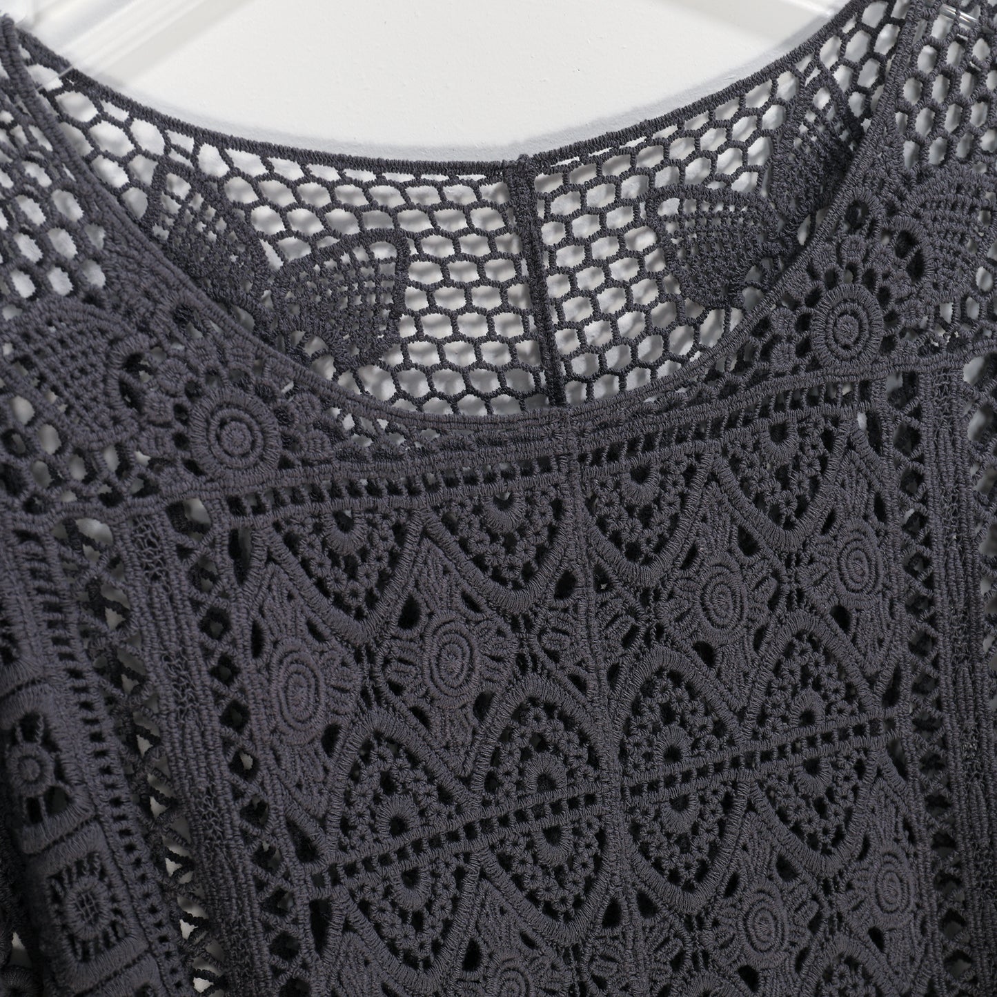 JASTIE Women Boho Hippie T-Shirt Tunic Tops Crochet Blouse Shirt Hollow Out Beach Swimsuit Cover Up