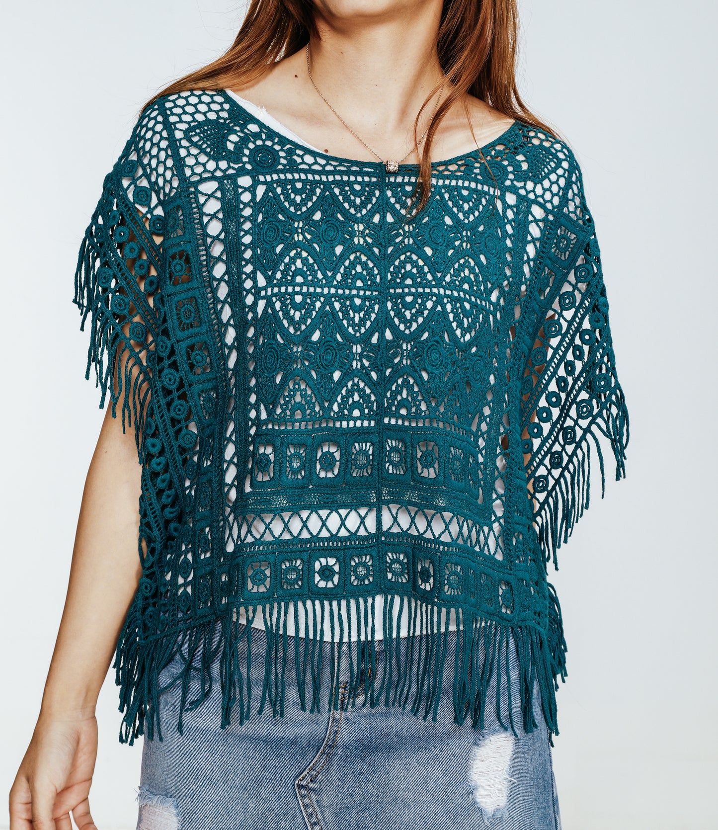 JASTIE Women Boho Hippie T-Shirt Tunic Tops Crochet Blouse Shirt Hollow Out Beach Swimsuit Cover Up