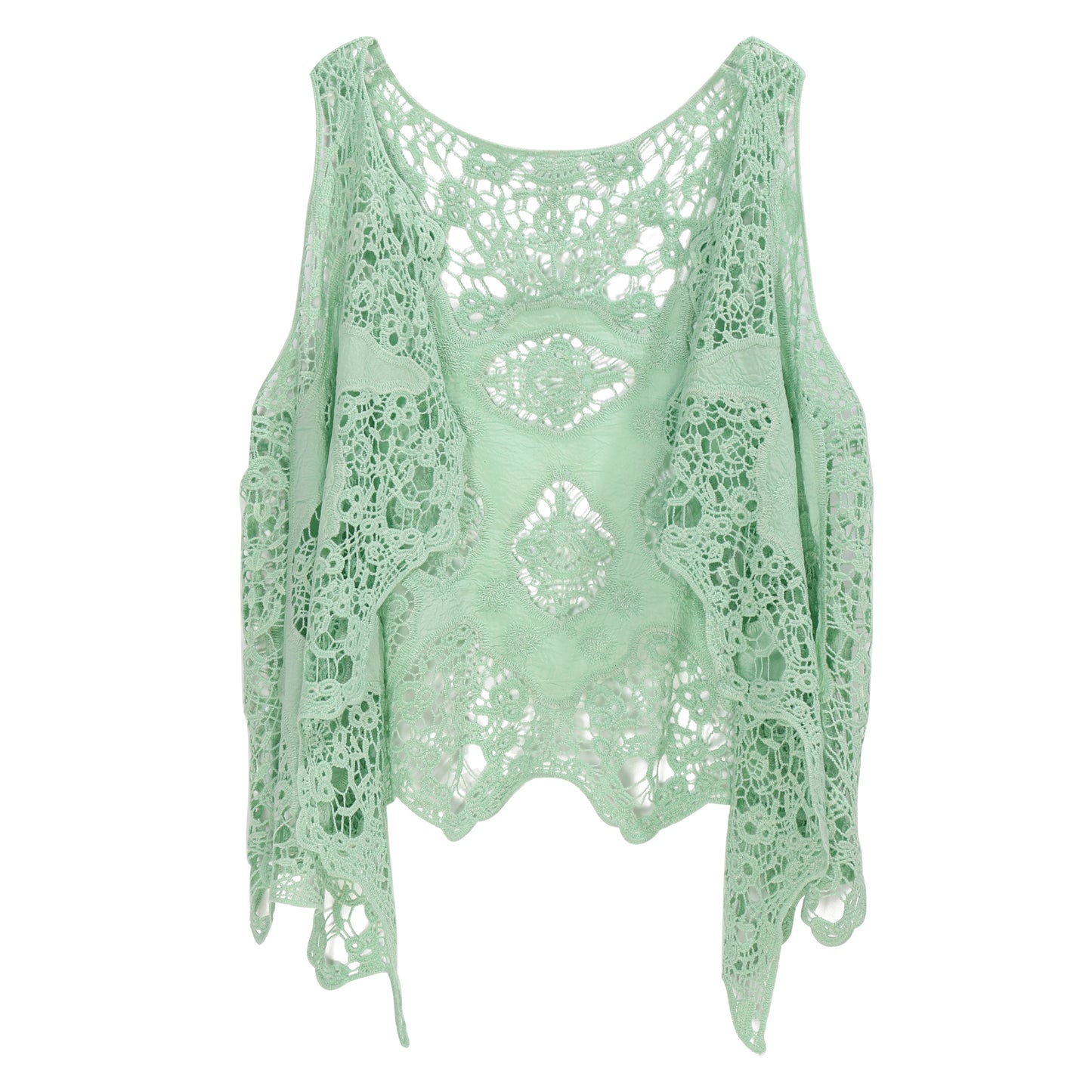 JASTIE Women Open Stitch Cardigan Boho Sleeveless Hippie Summer Hollow Out Solid Crochet Vest