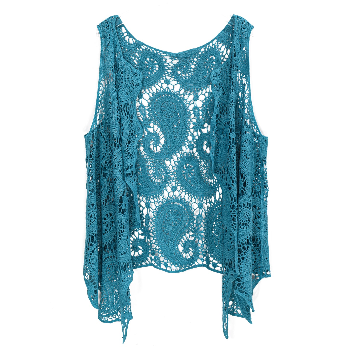 JASTIE Women's Cotton Crochet Vest Boho Hollow Out Sleeveless Cardigan Vintage Paisley Knit Beach Cover Up