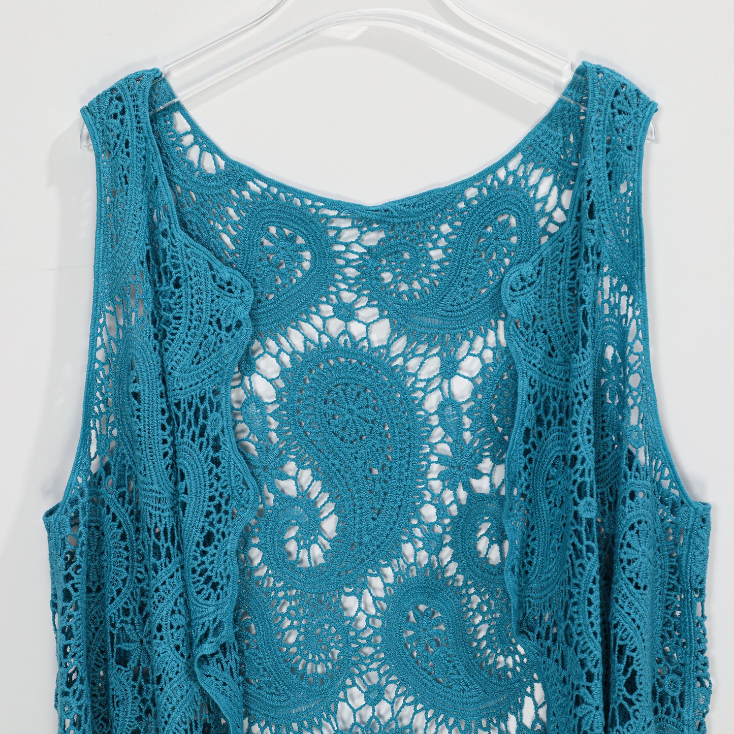 JASTIE Women's Cotton Crochet Vest Boho Hollow Out Sleeveless Cardigan Vintage Paisley Knit Beach Cover Up