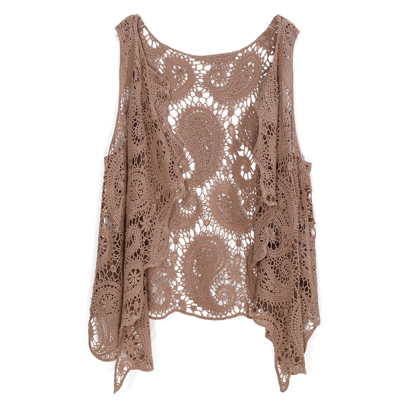 JASTIE Women's Cotton Crochet Vest Boho Hollow Out Sleeveless Cardigan Vintage Paisley Knit Beach Cover Up