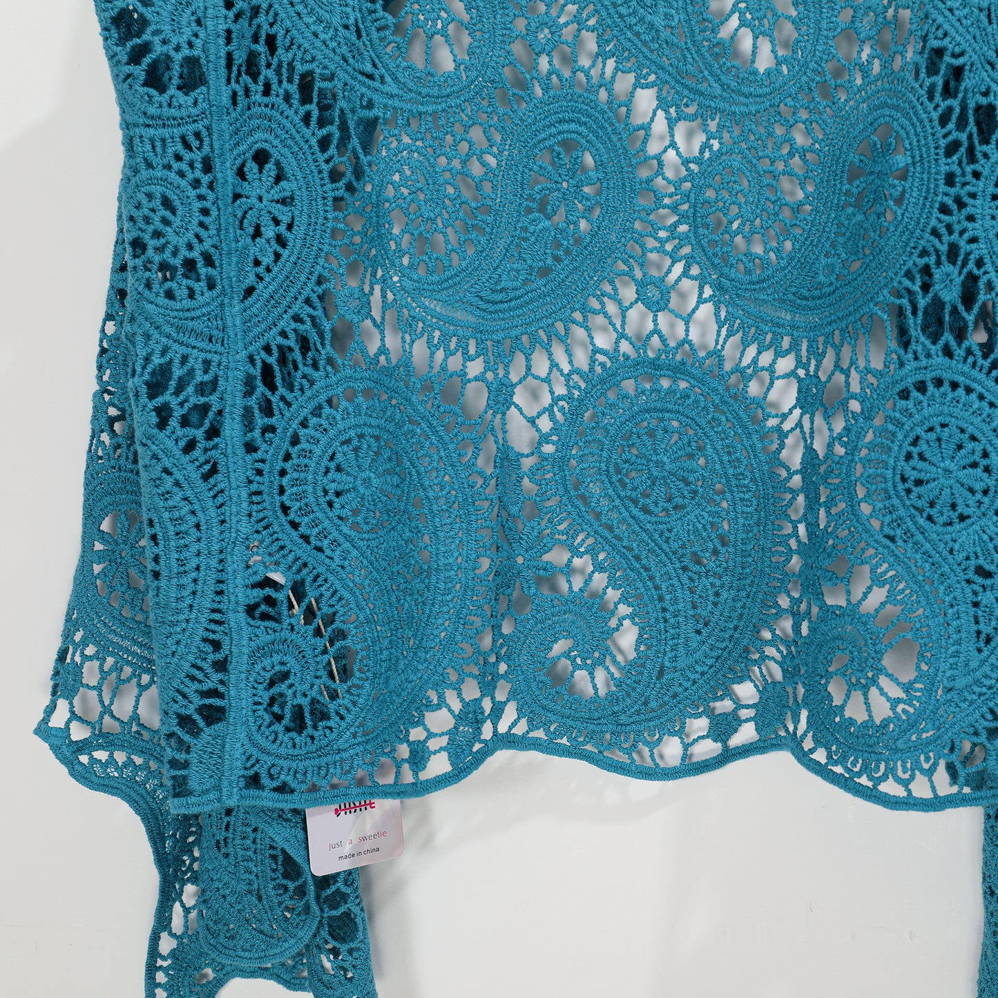 JASTIE Women's Cotton Crochet Vest Boho Hollow Out Sleeveless Cardigan Vintage Paisley Knit Beach Cover Up