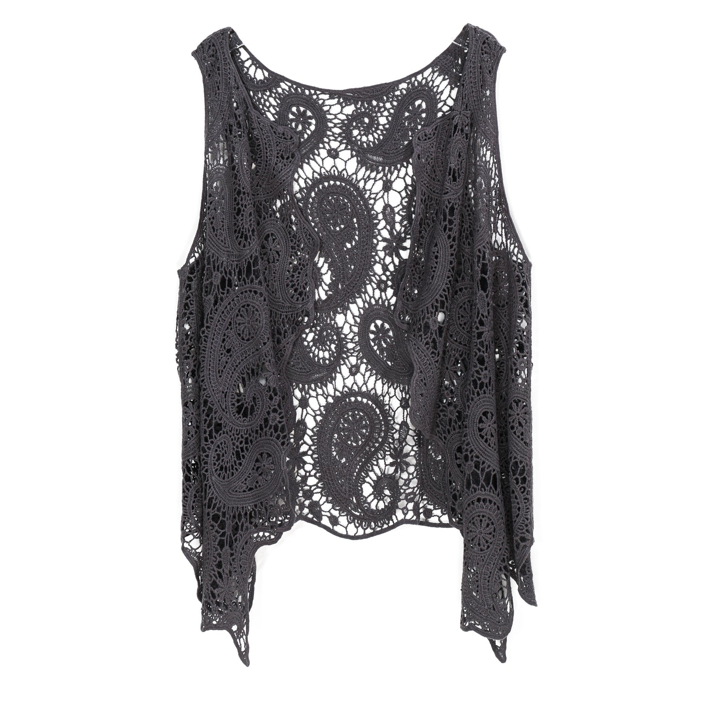 JASTIE Women's Cotton Crochet Vest Boho Hollow Out Sleeveless Cardigan Vintage Paisley Knit Beach Cover Up