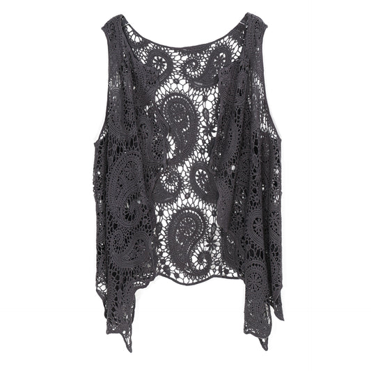 JASTIE Women's Cotton Crochet Vest Boho Hollow Out Sleeveless Cardigan Vintage Paisley Knit Beach Cover Up