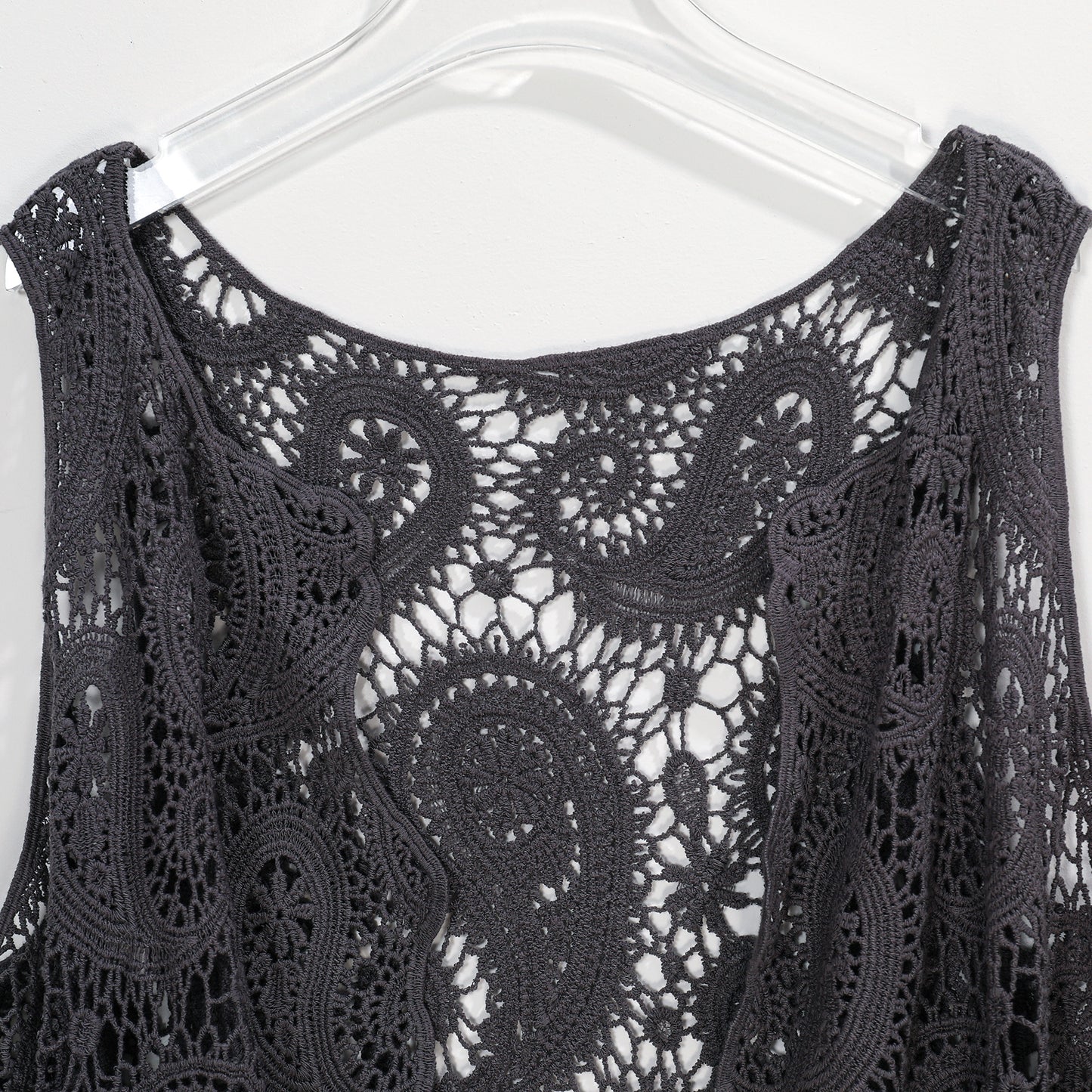 JASTIE Women's Cotton Crochet Vest Boho Hollow Out Sleeveless Cardigan Vintage Paisley Knit Beach Cover Up