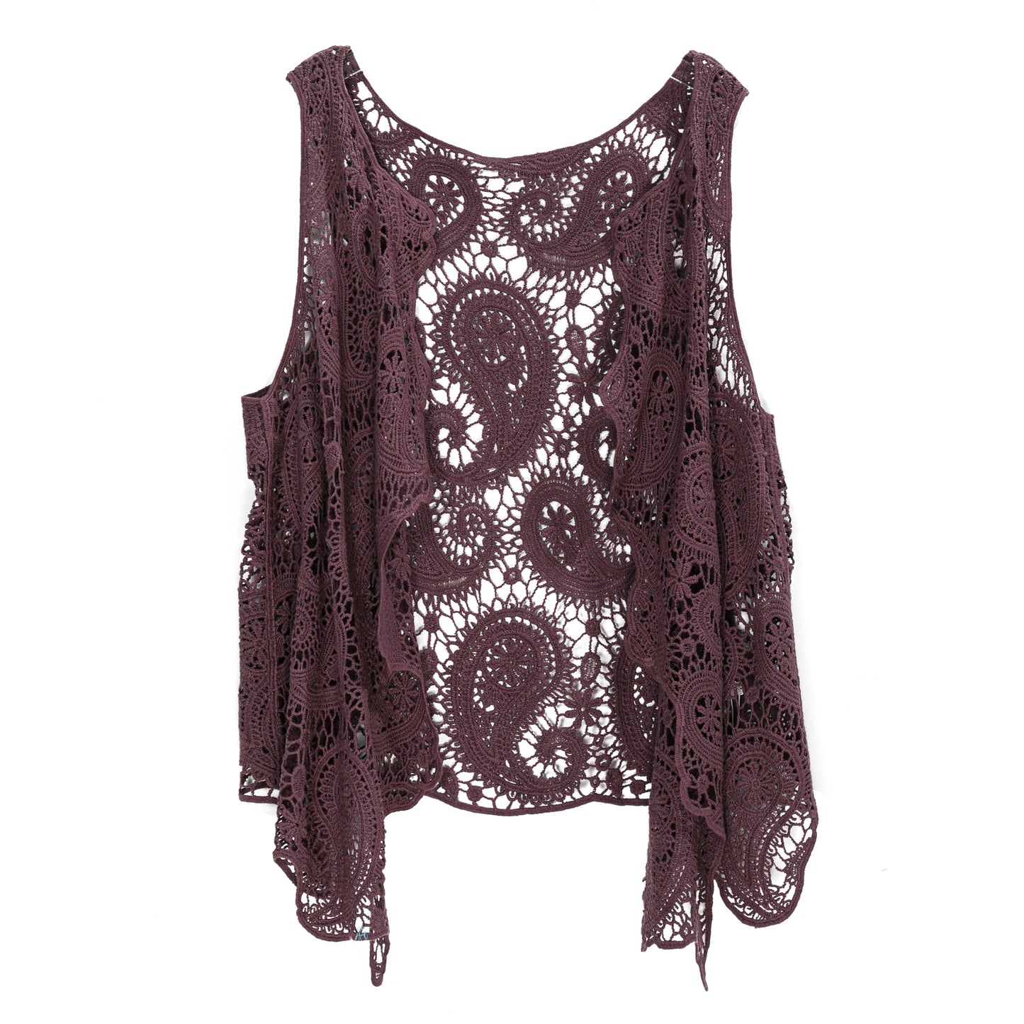 JASTIE Women's Cotton Crochet Vest Boho Hollow Out Sleeveless Cardigan Vintage Paisley Knit Beach Cover Up