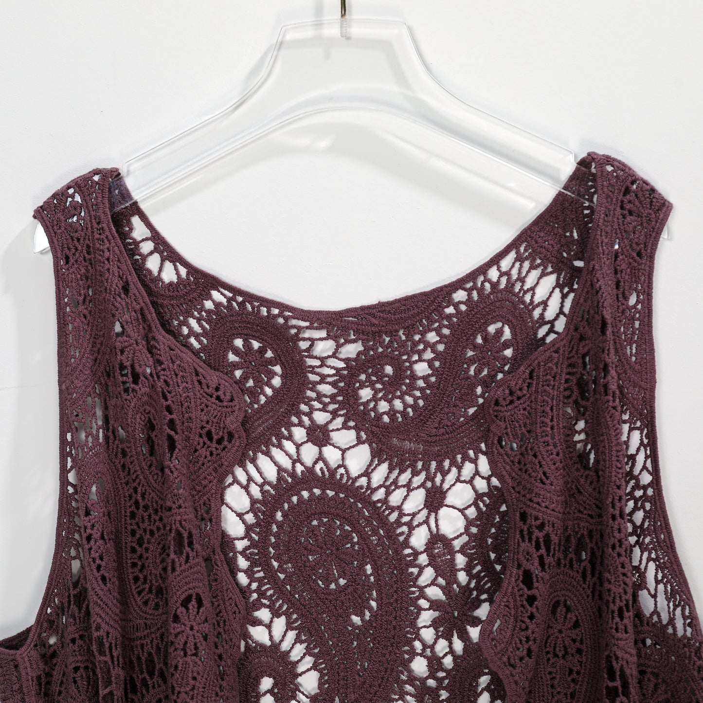 JASTIE Women's Cotton Crochet Vest Boho Hollow Out Sleeveless Cardigan Vintage Paisley Knit Beach Cover Up