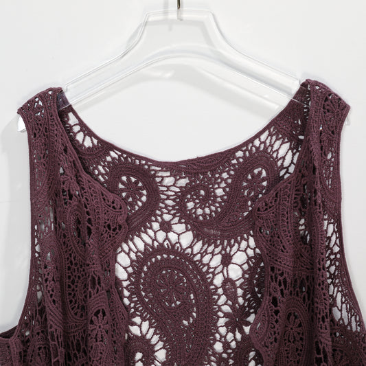 JASTIE Women's Cotton Crochet Vest Boho Hollow Out Sleeveless Cardigan Vintage Paisley Knit Beach Cover Up