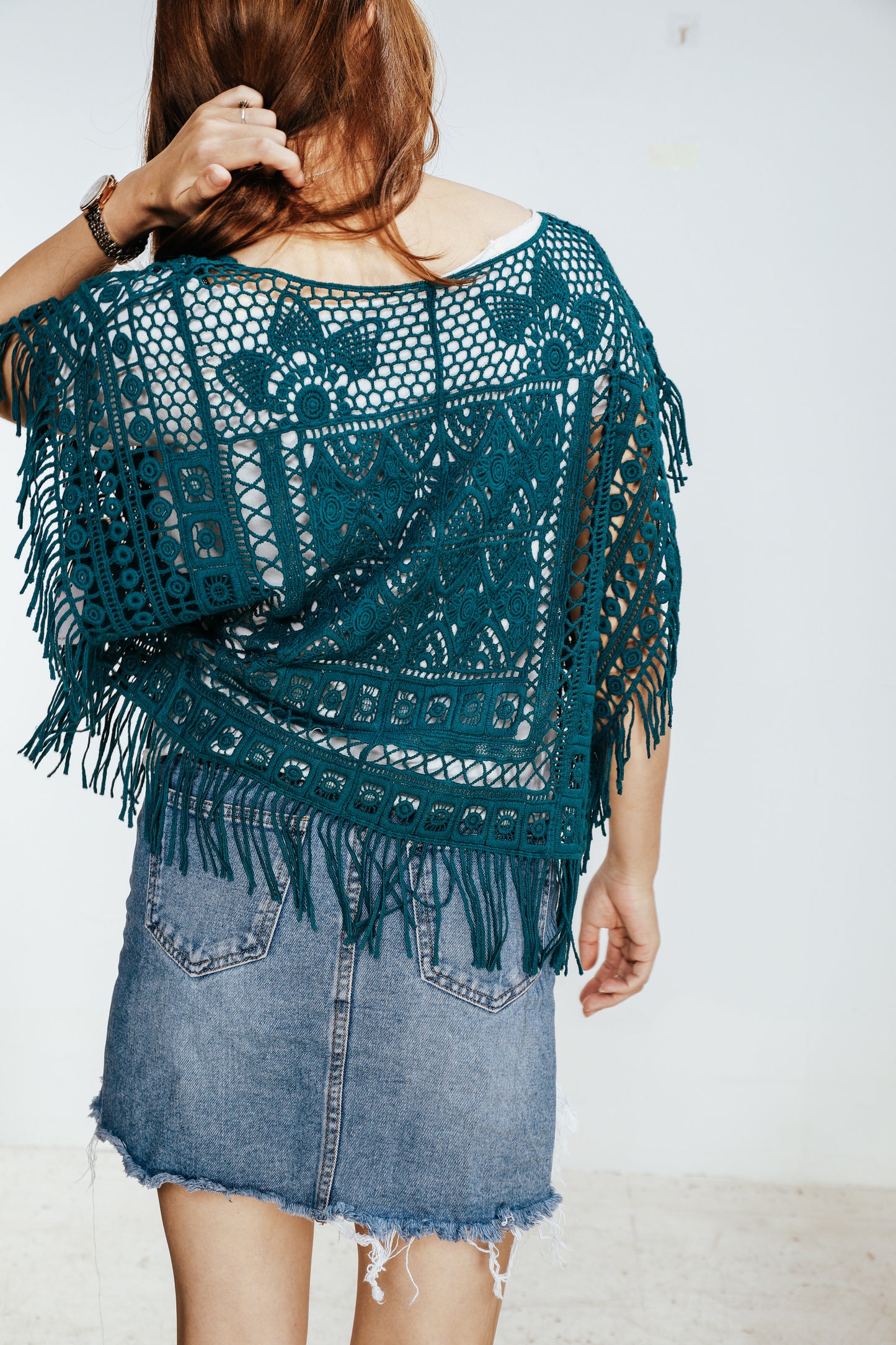 JASTIE Women Boho Hippie T-Shirt Tunic Tops Crochet Blouse Shirt Hollow Out Beach Swimsuit Cover Up