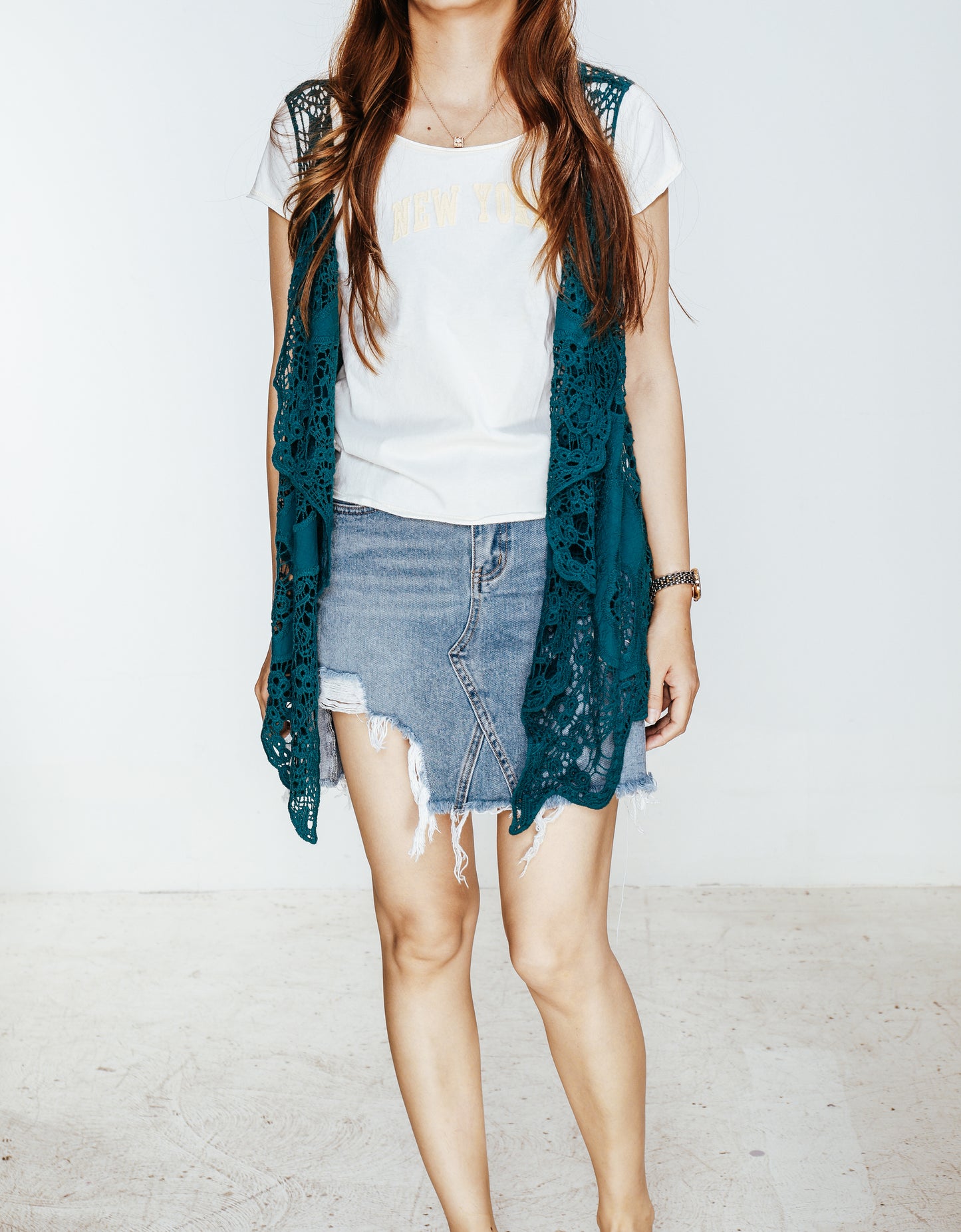 JASTIE Women Open Stitch Cardigan Boho Sleeveless Hippie Summer Hollow Out Solid Crochet Vest
