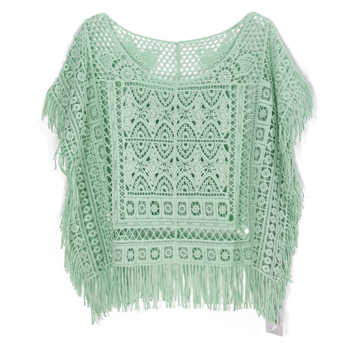 JASTIE Women Boho Hippie T-Shirt Tunic Tops Crochet Blouse Shirt Hollow Out Beach Swimsuit Cover Up