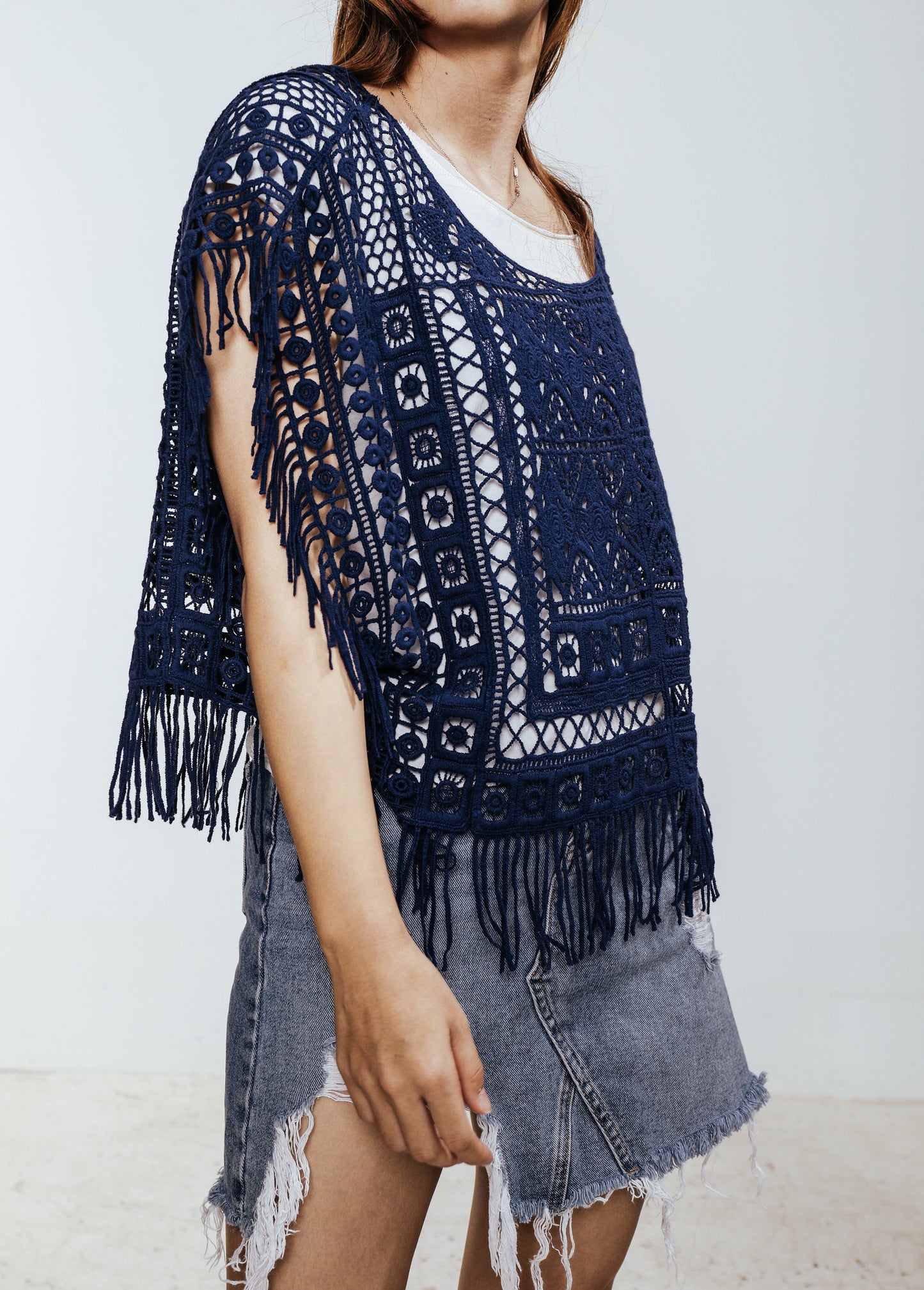 JASTIE Women Boho Hippie T-Shirt Tunic Tops Crochet Blouse Shirt Hollow Out Beach Swimsuit Cover Up