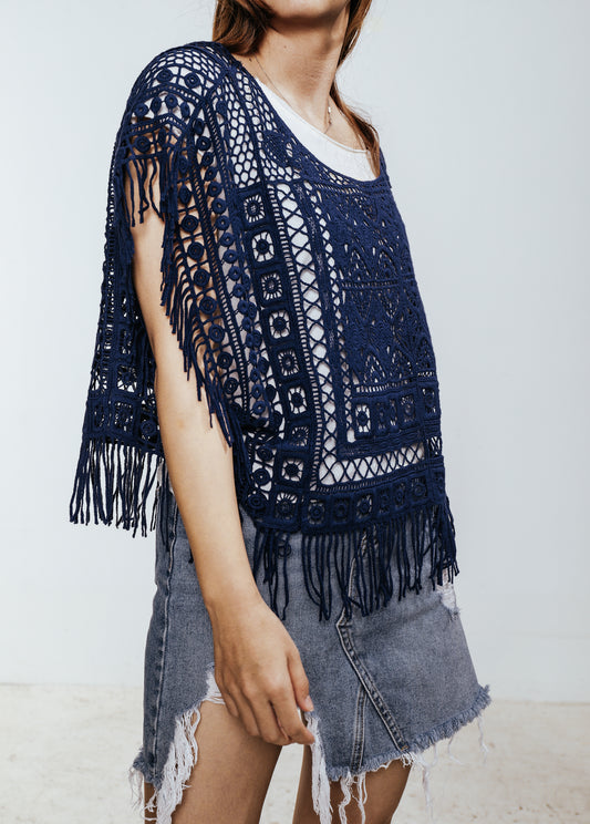 JASTIE Women Boho Hippie T-Shirt Tunic Tops Crochet Blouse Shirt Hollow Out Beach Swimsuit Cover Up