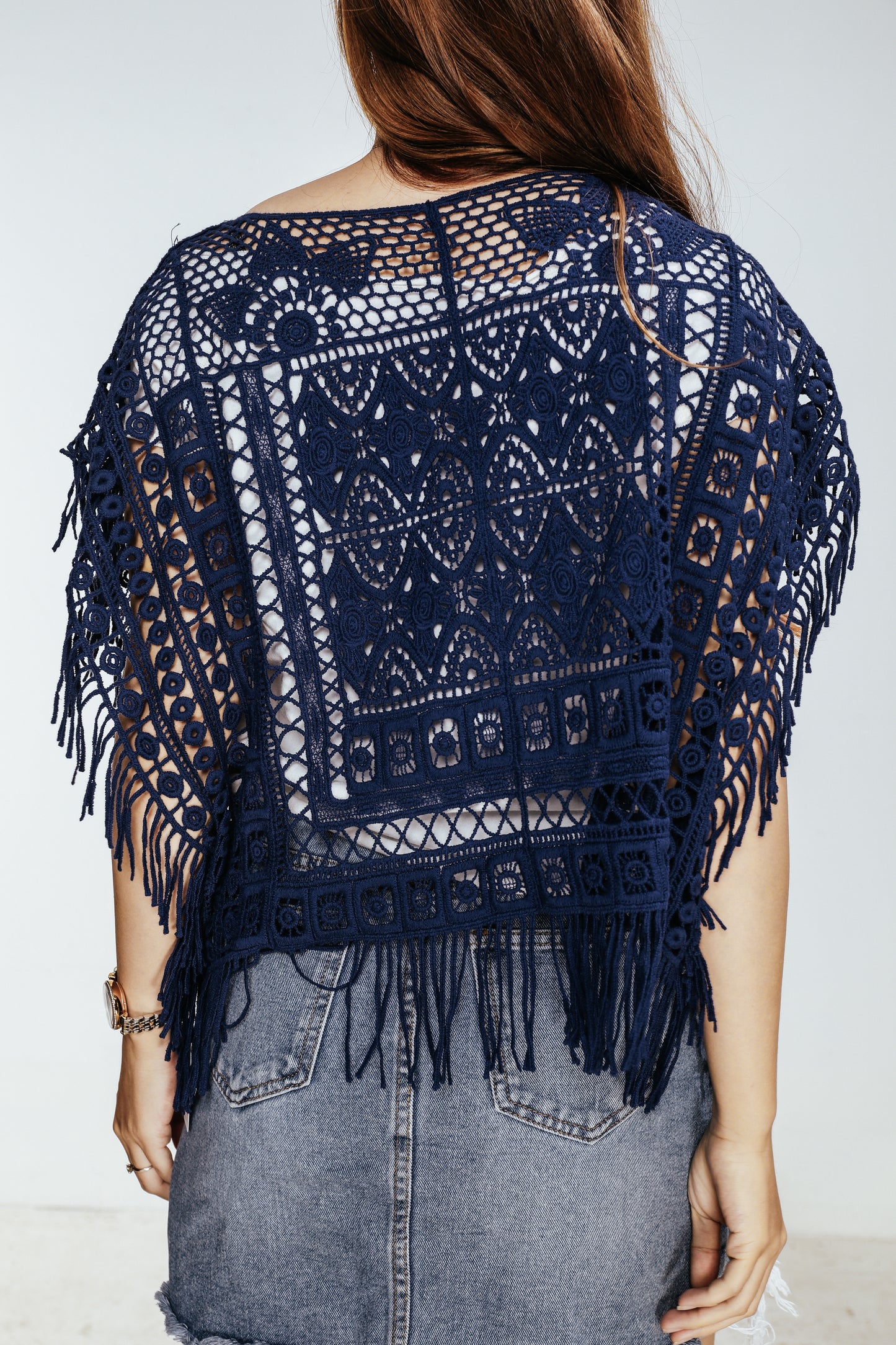 JASTIE Women Boho Hippie T-Shirt Tunic Tops Crochet Blouse Shirt Hollow Out Beach Swimsuit Cover Up