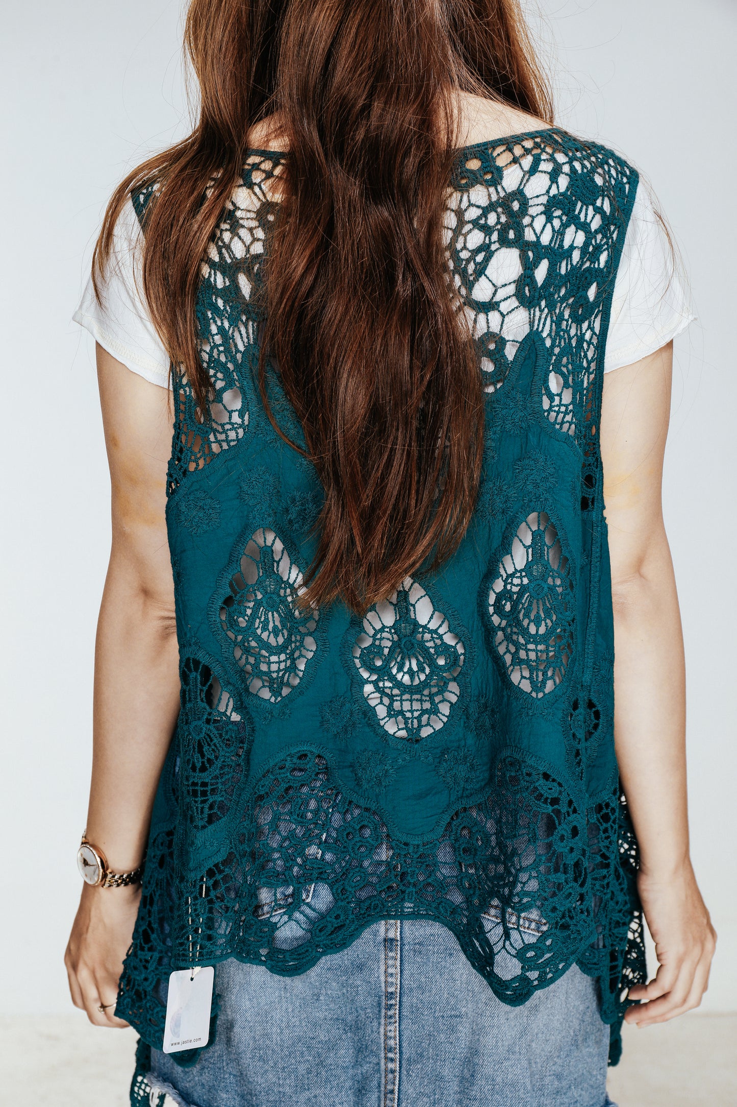 JASTIE Women Open Stitch Cardigan Boho Sleeveless Hippie Summer Hollow Out Solid Crochet Vest