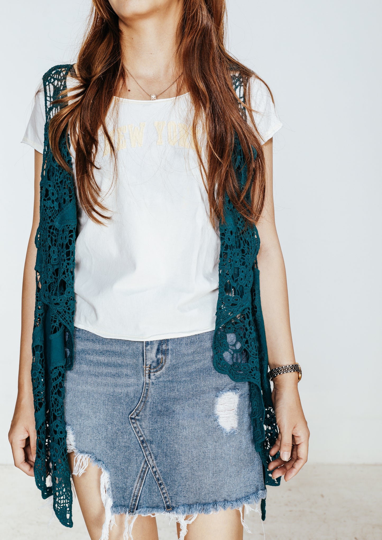JASTIE Women Open Stitch Cardigan Boho Sleeveless Hippie Summer Hollow Out Solid Crochet Vest