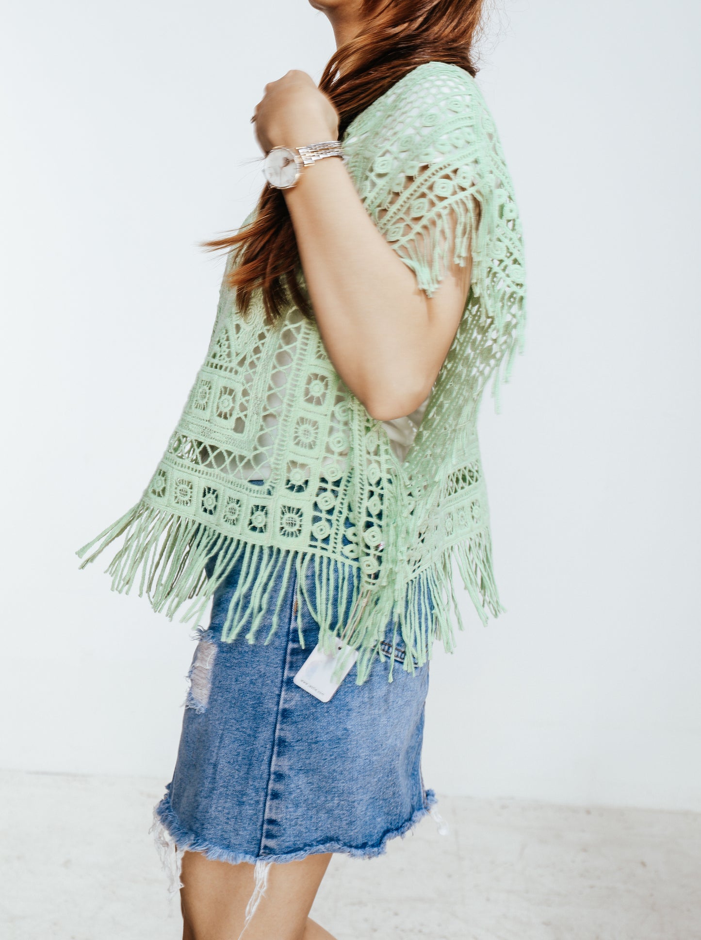 JASTIE Women Boho Hippie T-Shirt Tunic Tops Crochet Blouse Shirt Hollow Out Beach Swimsuit Cover Up