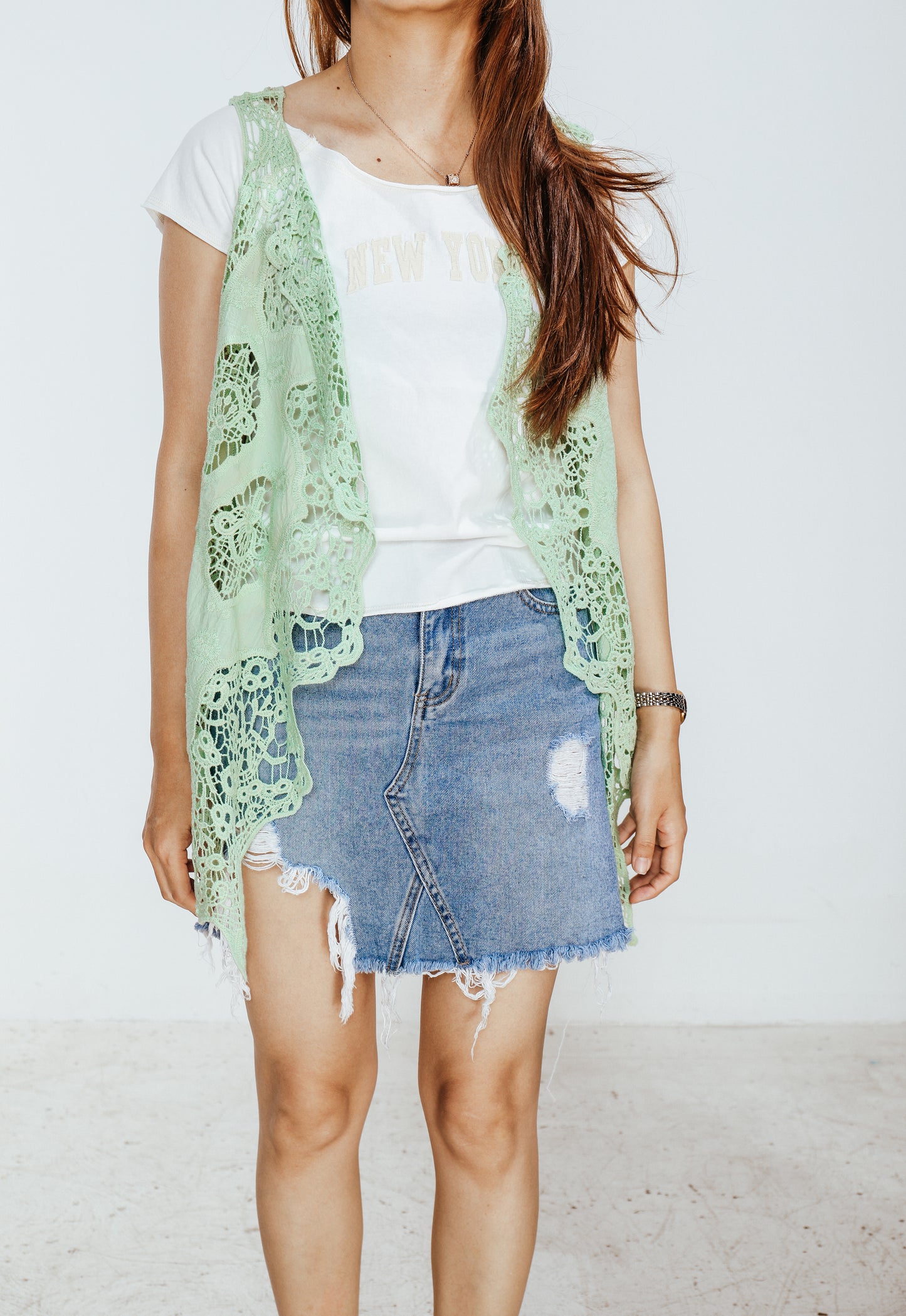 JASTIE Women Open Stitch Cardigan Boho Sleeveless Hippie Summer Hollow Out Solid Crochet Vest