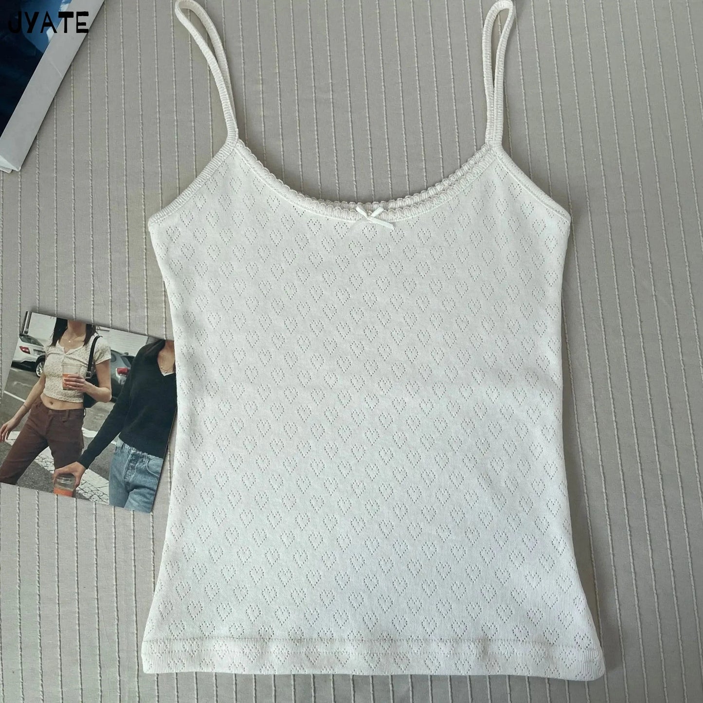 Lace Trim Floral Eyelet Tank Tops Women New Summer Cotton Bow Slim Preppy Style Cropped Vests Sweet Vintage Chic Camisole Y2K