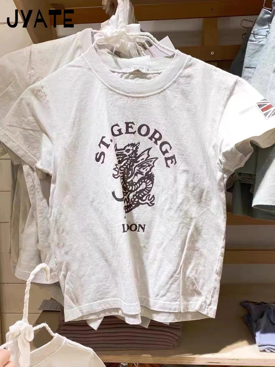 Graphic Print Short Sleeve Tees Women Summer Simple Casual Streetwear Cotton O-neck Slim Tops American Vintage T-shirts Y2K