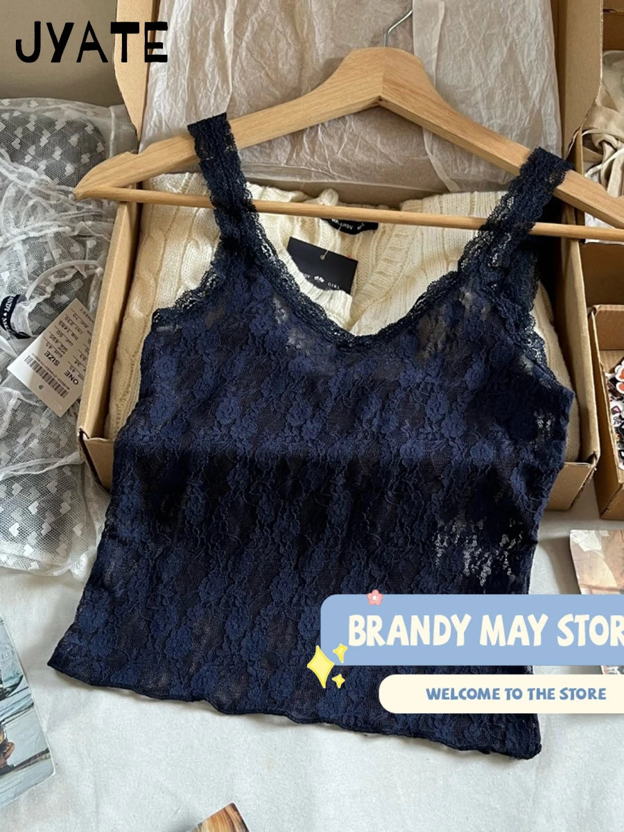 Lace Transparent Sexy V-neck Camisole Women New Streetwear Bow Thin Jacquard Sleeveless Vests Vintage Sweet Chic Tank Tops Y2K