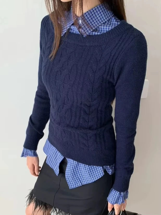Gray Slash Neck Slim Knitted Sweater Women Casual Long Sleeve Cotton Pull Sweaters Vintage Simple Preppy Style Jumpers