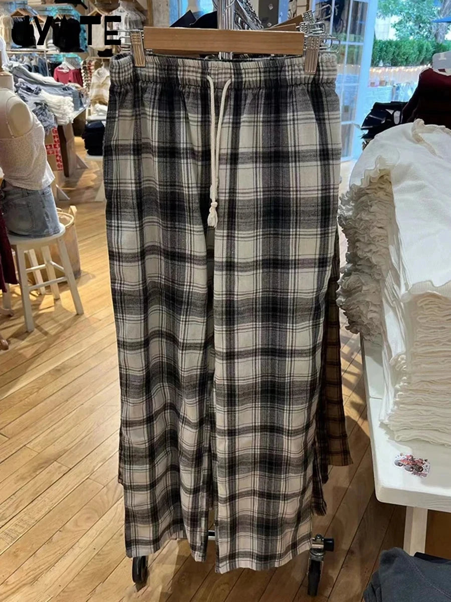 Fashion Blue Striped Drawstring Straight Sport Pants Women New Chic Elastic High Waist Long Pant Casual Sweet Loose Trousers Y2K