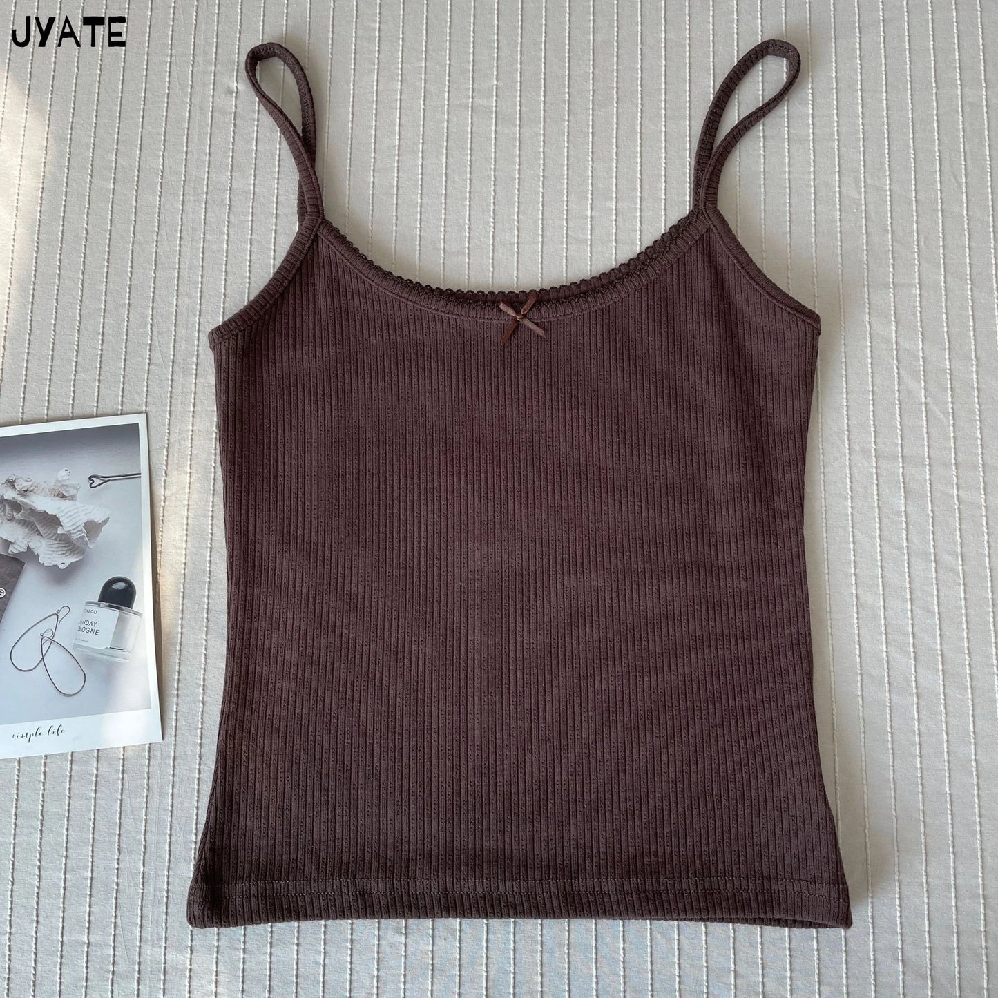 Solid Ribbed Bow O-neck Tank Tops Women Summer New Casual Fashion Slim Sleeveless Cropped Vests Vintage Sweet Cute Camisole Y2K