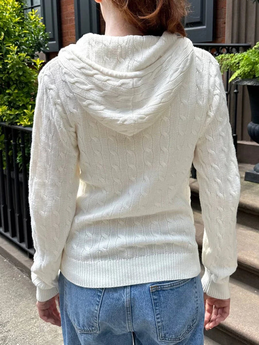 Simple Solid Twisted Flower Knit Cardigan Sweater Women Autumn Long Sleeve Pocket Hooded Zipper Coat Sweet Preppy Style Knitwear