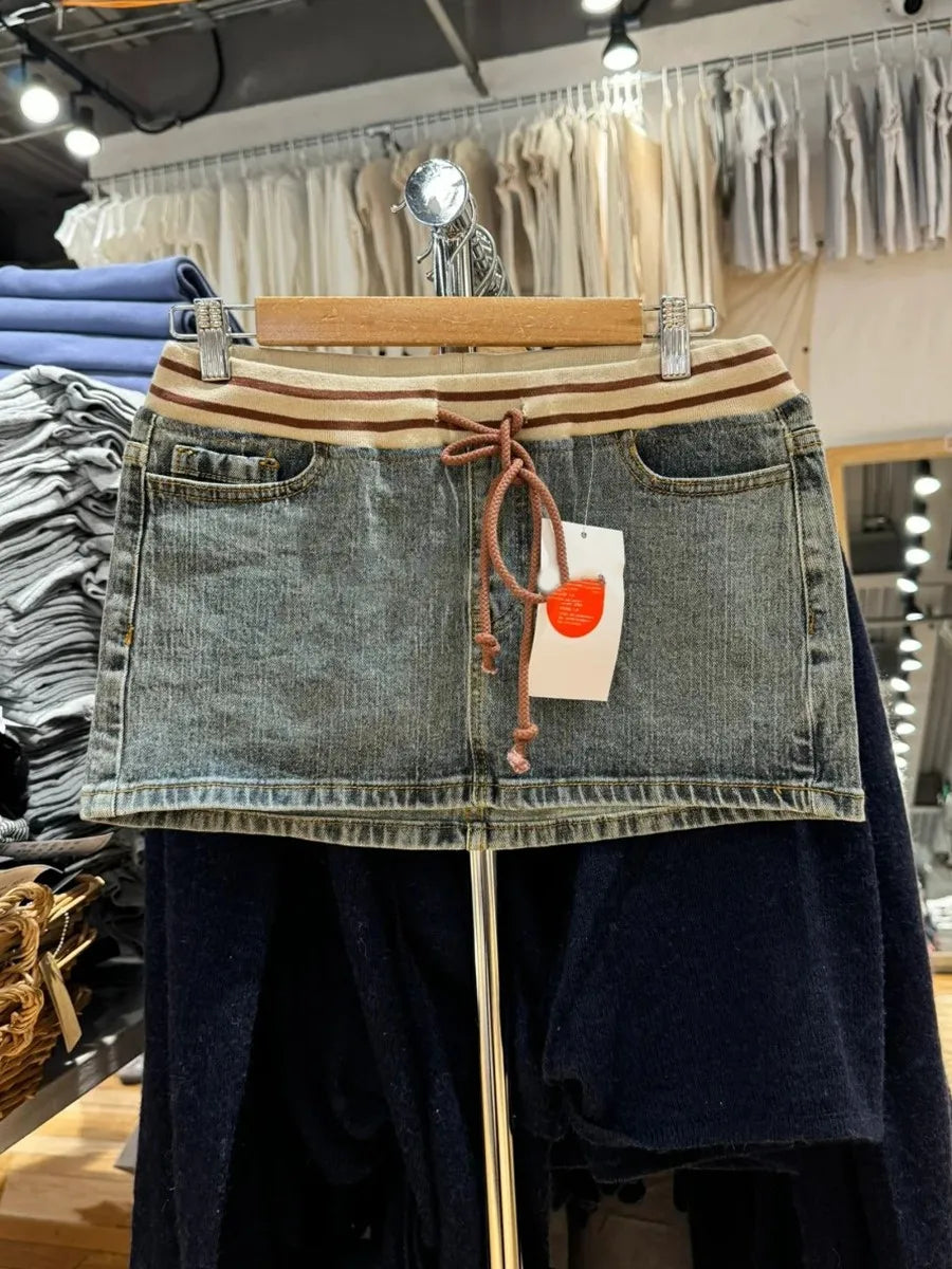 Vintage Denim Mini Cargo Skirts Women Summer New Streetwear Casual Cotton Slim Sexy Low Rise Skirt Harajuku Sweet Y2K Falda 2024