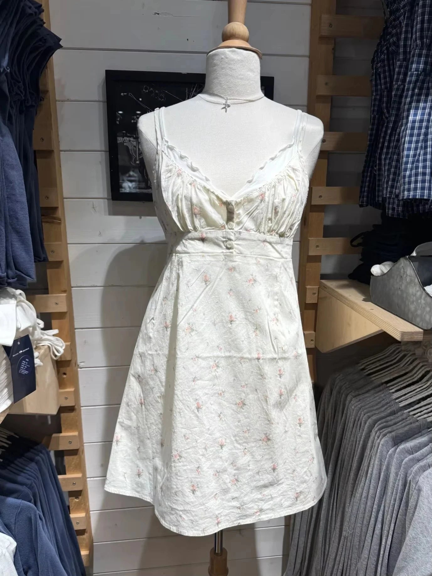 Floral Print Lace Trim V-neck Mini Dress Women Summer Casual Buttons A-line Short Vestidos Cute Sweet Preppy Style Y2K Dresses