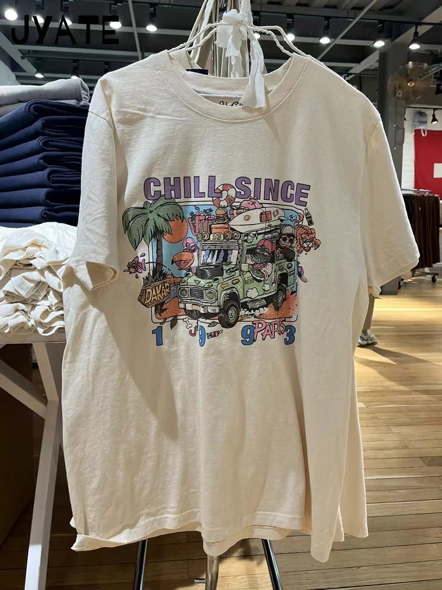 American Cartoon Print Loose T-shirts Women Summer New O-neck Cotton Casual Cute Short Sleeve Tee Harajuku Vintage Chic Tops Y2K