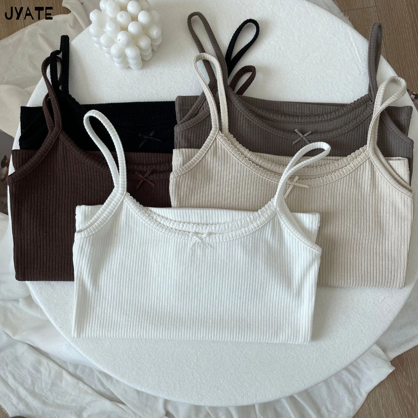 Solid Ribbed Bow O-neck Tank Tops Women Summer New Casual Fashion Slim Sleeveless Cropped Vests Vintage Sweet Cute Camisole Y2K