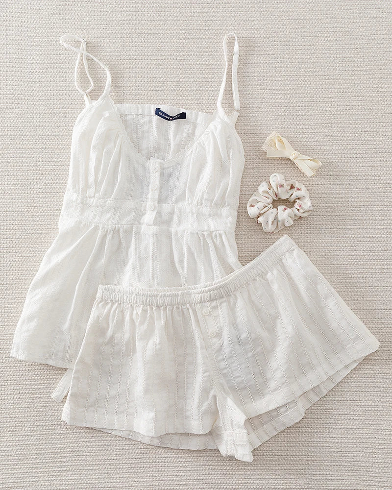 Pink Striped Lace Trim Tank Shorts Set Suit Women New Button Camisole +Elastic Waist Short Pant Sweet Cute Home 2 Piece Sets Y2K