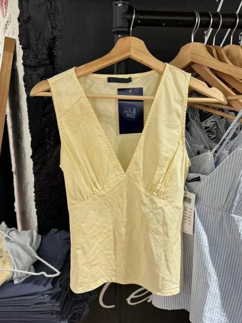 Vintage Polka Dot Sexy Deep V-neck Tank Tops Women Summer New Cotton Lace-up Slim Sleeveless Tees Retro Streetwear Sweet Vests