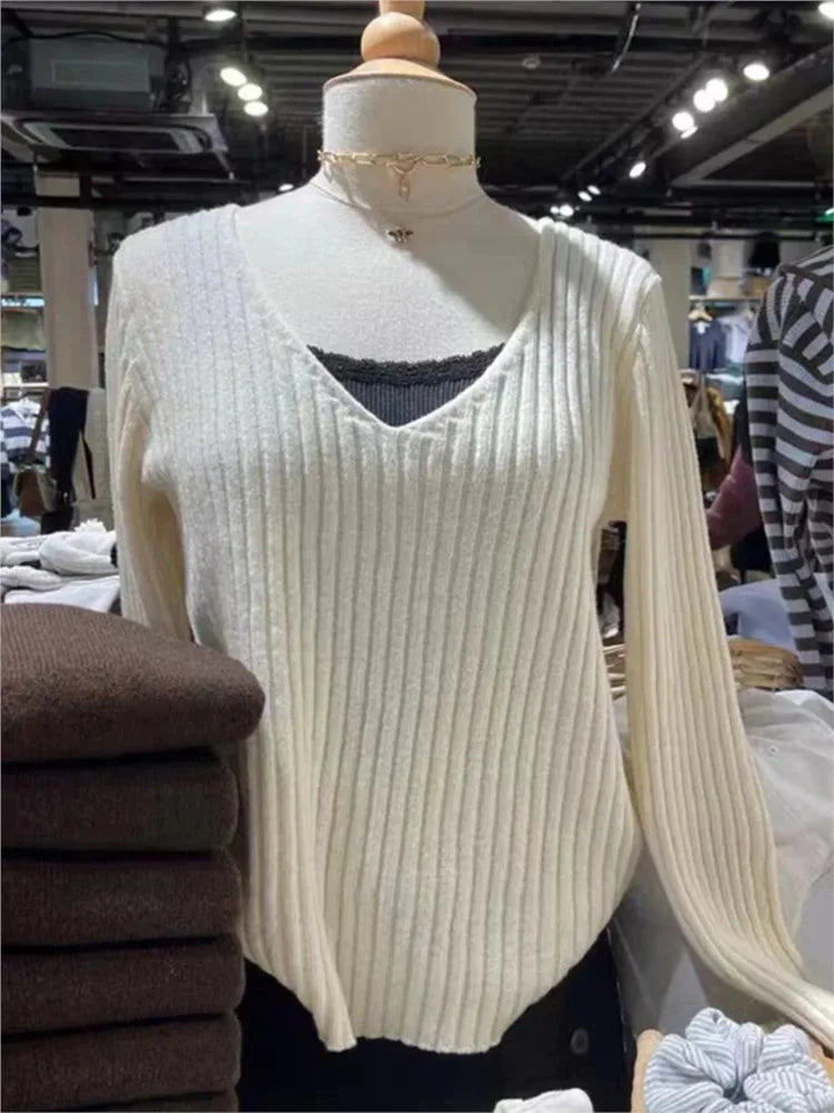 Sweet Beige Knit Sweaters Women Winter New Cotton Warm Simple Slim Casual Streetwear Pullover Tops Vintage Cute Harajuku Jumper