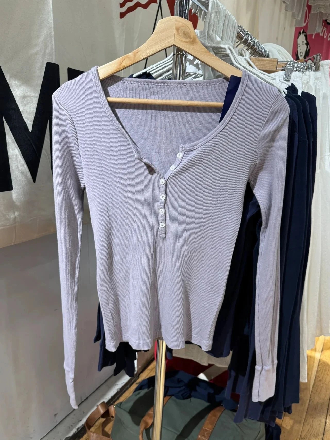 Taro Purple Ribbed Patchwork Long Sleeve Tees Women Autumn Simple Basic Buttons O-neck Tshirt Female Sweet Cute Cotton T-shirts