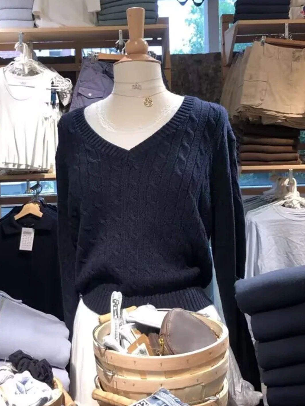 Navy Twisted Flower Knitted Sweater For Woman Spring V-neck Long Sleeve Slim Pullover Cute Vintage Streetwear Jumper Tops Y2k