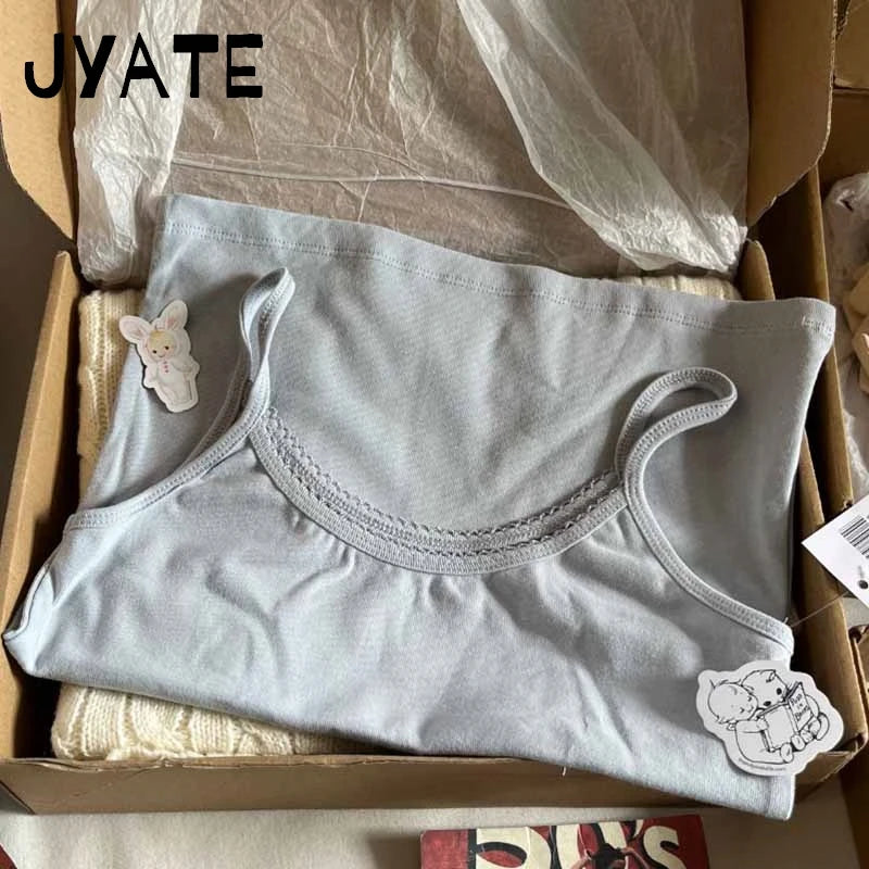 New Sweet Blue Slim Sleeveless Vest Women Summer Cotton Soft Streetwear Basic Lace Trim Tank Tops Vintage Chic Cute T-shirts Y2K