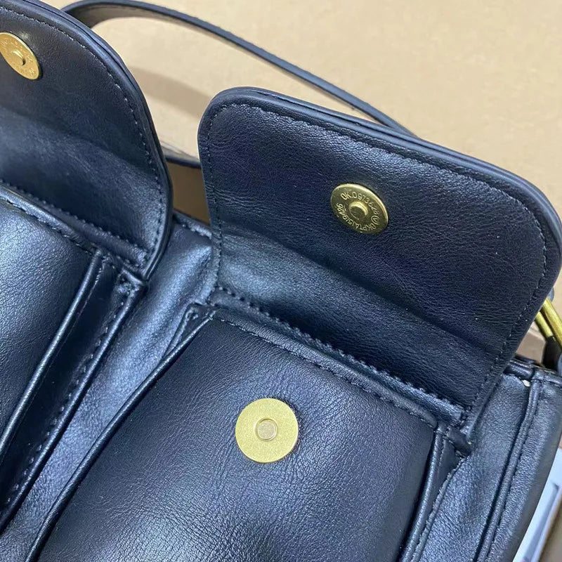 Black Simple Pocket Pu Shoulder Bag Four Season High Quality Ladies Crossbody Bags School Style All-match Vintage Handbags Y2K