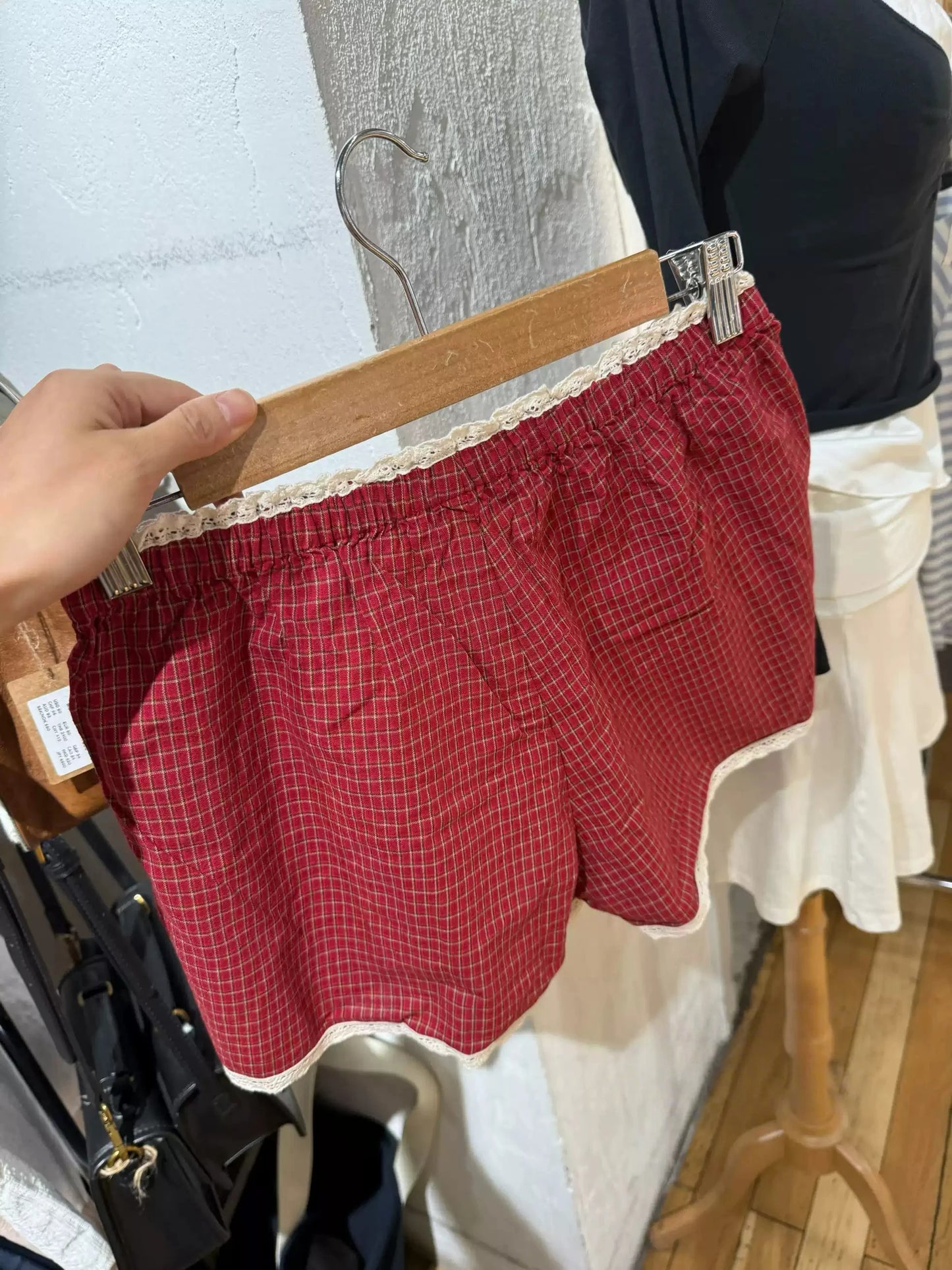 Red Plaid Ruffle Tank Shorts Sets Women V-neck Fold Slim Camisole+Loose Sweatshorts Cute Sweet Vintage Home 2 Piece Outfits New
