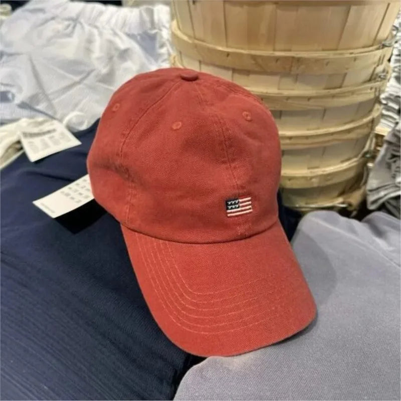 American Flag Embroidery Red Baseball Cap Women New Streetwear Cotton Soft Sunscreen Hat Femme Vintage Casual Snapback Hats Y2K