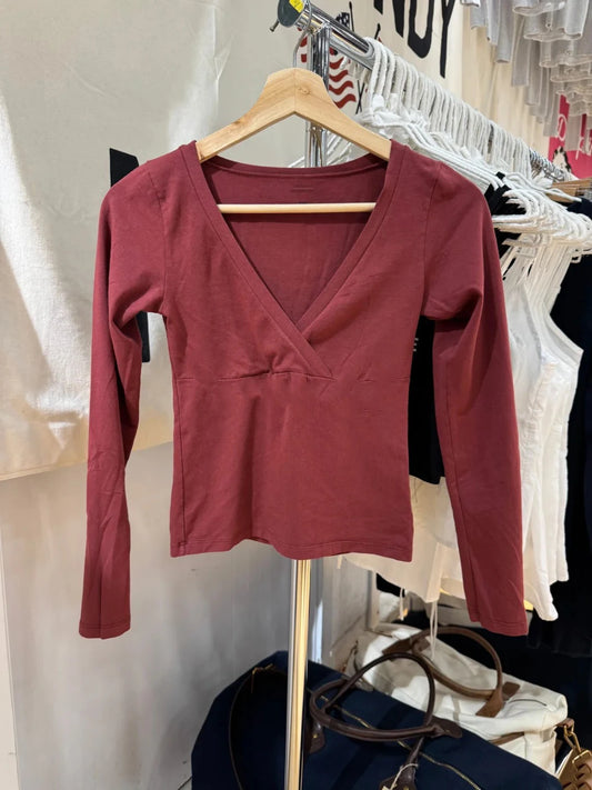 Sexy Red V-neck T-shirts Women Autumn New Streetwear Casual Cotton Slim Long Sleeve Tees Fashion Chic Vintage T Shirt Y2K Tops