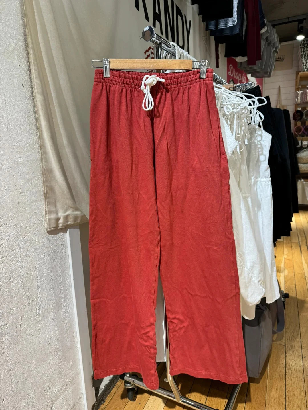Red Vintage Drawstring Straight Sweatpants Women Chic High Waist Cotton Simple Sport Long Pant Sweet Casual Y2K Sweatpants New